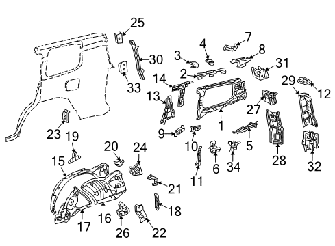 2020 Toyota Land Cruiser Inner Structure - Quarter Panel Front Panel Diagram for 61061-60120