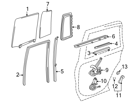 2000 Toyota RAV4 Rear Door Run, Rear Door Glass, LH Diagram for 68152-42010