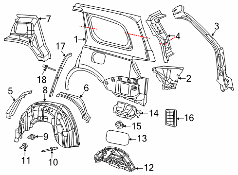 2014 Jeep Grand Cherokee Quarter Panel & Components SILENCER-WHEELHOUSE Inner Diagram for 57010711AK