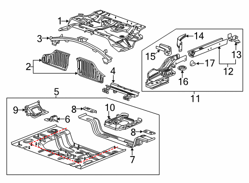 2014 Cadillac ELR Rear Body - Floor & Rails Rear Floor Pan Bracket Diagram for 20895807