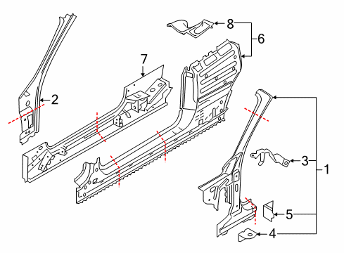2019 BMW M240i Hinge Pillar, Rocker Right Interior Column A Diagram for 41217347006
