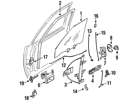 1987 Nissan Sentra Door Glass & Hardware Regulator Window Door RH Diagram for 80700-63A10