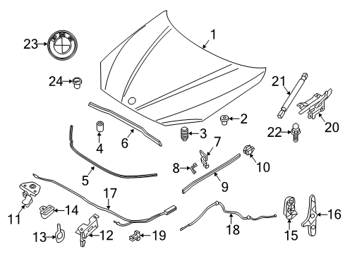 2015 BMW X1 Hood & Components Shaped Part, Upper Section, Bonnet, Left Diagram for 51762990361