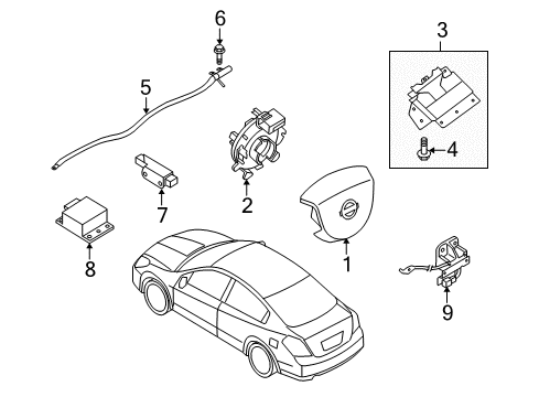 2009 Nissan Altima Air Bag Components Curtain Air Bag Passenger Side Module Assembly Diagram for 985P0-JA08B