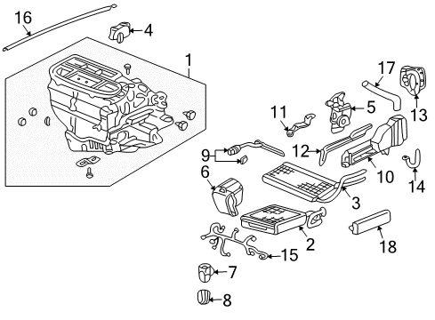 2004 Honda Element Air Conditioner Sub-Heater Unit Diagram for 79106-SCV-A01