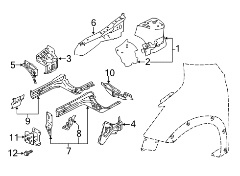 2018 Nissan Kicks Structural Components & Rails Stay-Front Bumper, LH Diagram for F2211-5RBMH