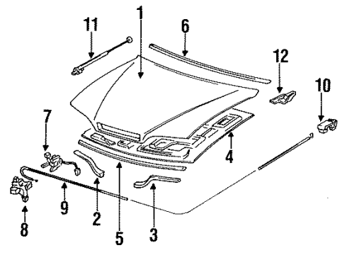 1992 Acura Legend Hood & Components Wire Assembly, Hood Diagram for 74130-SP0-A00