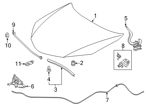 2019 Toyota Corolla Hood & Components Support Rod Diagram for 53440-02170