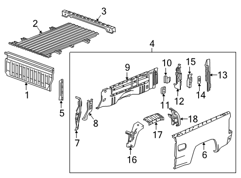 2020 Chevrolet Colorado Pick Up Box Components Wheelhouse Panel Diagram for 52025014