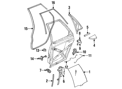 1991 Saturn SL1 Rear Door - Glass & Hardware Handle Asm, Rear Side Door Inside Diagram for 21097378