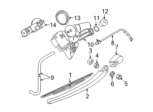 2009 BMW 535i xDrive Wiper & Washer Components Wipershaft Pivot Diagram for 61627209167