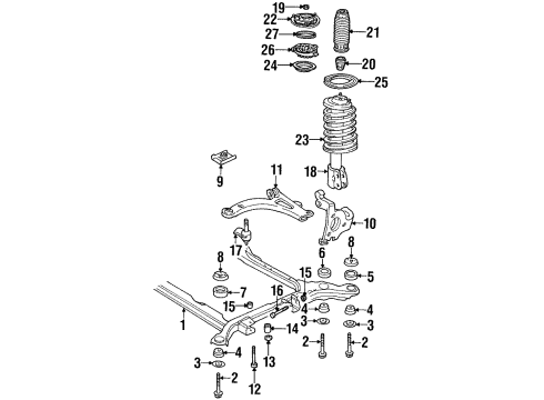 1997 Buick Riviera Front Suspension Components, Lower Control Arm, Stabilizer Bar Seat, Front Spring Diagram for 22166986