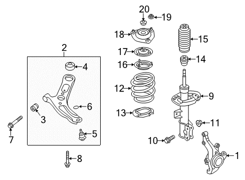 2013 Hyundai Veloster Front Suspension Components, Lower Control Arm, Stabilizer Bar Cover-Insulator Dust Diagram for 54627-1F000