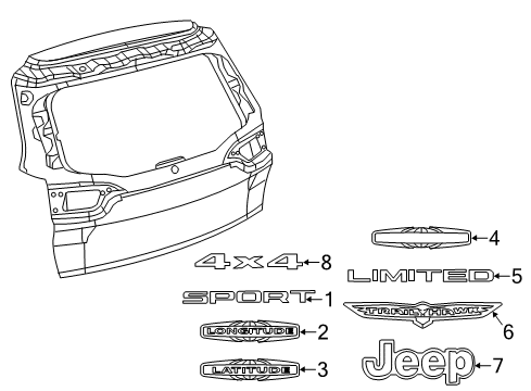 2014 Jeep Cherokee Exterior Trim - Lift Gate Nameplate Diagram for 68161450AD