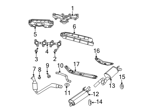 2004 Dodge Durango Exhaust Components, Exhaust Manifold Exhaust Muffler And Tailpipe Diagram for 68044067AA