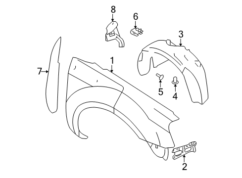 2007 Mercury Montego Fender & Components Fender Liner Diagram for 5G1Z-16102-AA