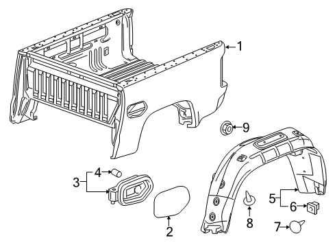 2015 Chevrolet Colorado Box Assembly Wheelhouse Liner Diagram for 22893880