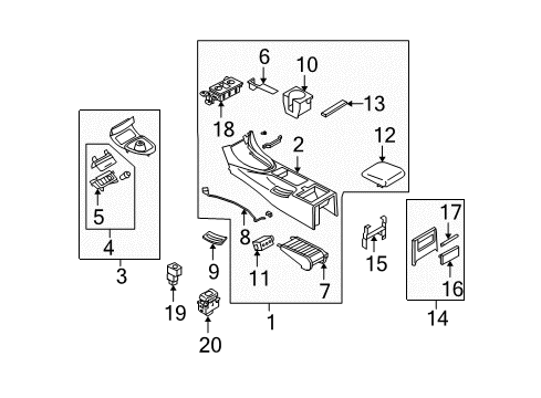 2013 Infiniti G37 Convertible Top Harness Console Diagram for 24019-1NF0A