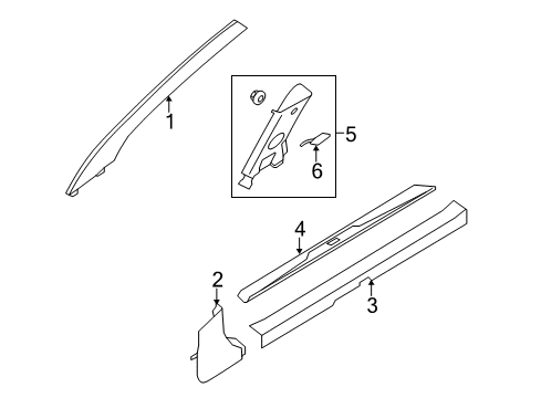 2013 Hyundai Elantra Coupe Interior Trim - Pillars, Rocker & Floor Trim Assembly-Center Pillar Upper RH Diagram for 85840-3X550-TX