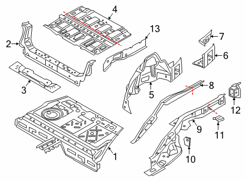 2020 BMW X1 Rear Floor & Rails Trunk Floor Diagram for 41007402459