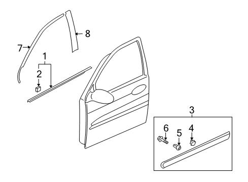 2007 Hyundai Entourage Exterior Trim - Front Door Moulding Assembly-Waist Line Front Door, LH Diagram for 87711-4J000-6C