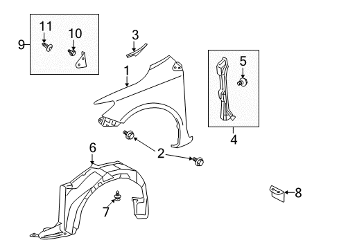 2009 Toyota Corolla Fender & Components, Exterior Trim Fender Liner Diagram for 53875-02260