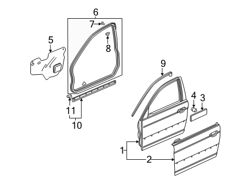 2001 Honda Civic Front Door Regulator, Right Front Door Diagram for 72210-S5A-013