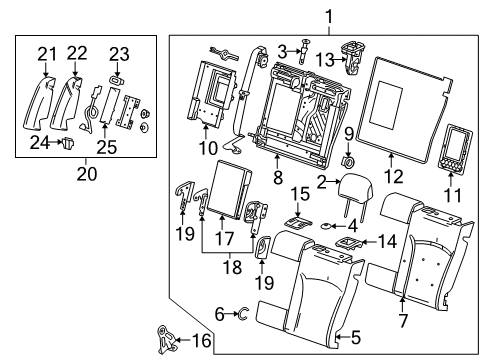 2012 Buick LaCrosse Rear Seat Components Pad Upper Clip Diagram for 20823966