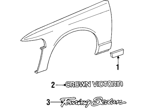 1996 Ford Crown Victoria Exterior Trim - Fender Body Side Molding Diagram for F7AZ16037PTMB