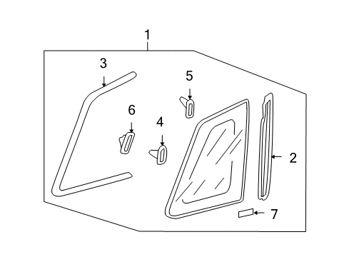 2010 Acura RDX Quarter Panel - Glass & Hardware Clip, Quarter Windshield Diagram for 91501-S2R-003