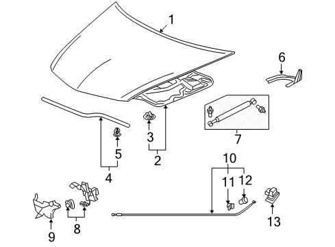 2009 Acura RL Hood & Components Stay Set, Driver Side Hood Opener Diagram for 74195-SJA-315