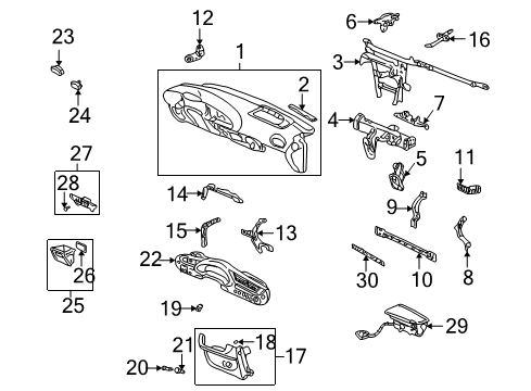 2001 Honda Insight Instrument Panel Components Bracket, Instrument (Driver Side) Diagram for 77140-S3Y-A00ZZ
