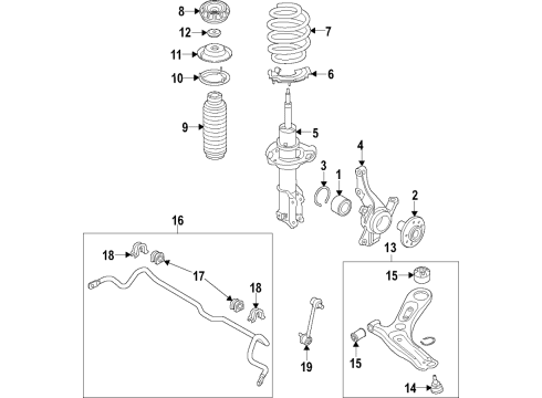2020 Kia Rio Front Suspension Components, Lower Control Arm, Stabilizer Bar Front Axle Knuckle Left Diagram for 51715H9000