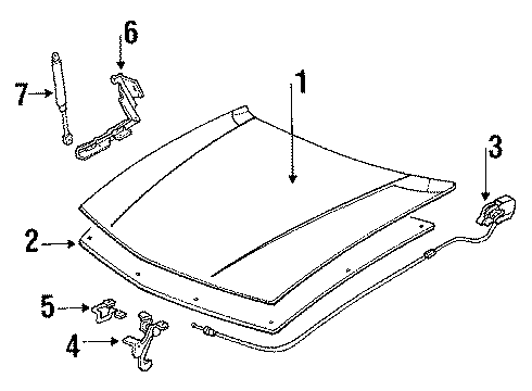 1992 Pontiac Grand Prix Hood & Components Latch Asm-Hood Primary Diagram for 10167398