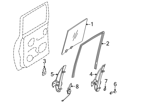 2002 Nissan Frontier Rear Door Front RH SASH Assembly Diagram for 82214-9Z300