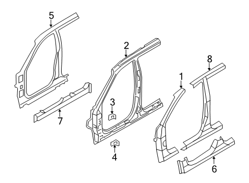2010 Hyundai Santa Fe Center Pillar, Hinge Pillar, Rocker Bracket Assembly-Fender Mounting, Upper Diagram for 71176-2B000