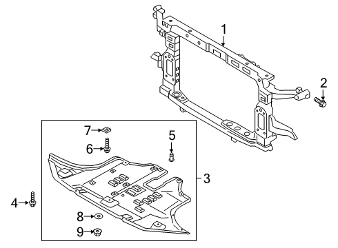 2019 Hyundai Santa Fe Radiator Support, Splash Shields Carrier Assembly-Front End Module Diagram for 64101-S2100