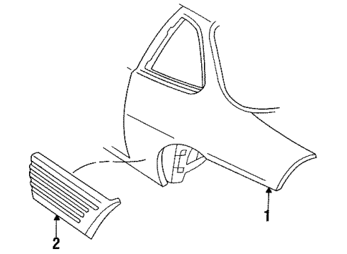 1997 Pontiac Grand Am Quarter Panel & Components, Exterior Trim Molding Kit, Quarter Panel Center Front Diagram for 88891534