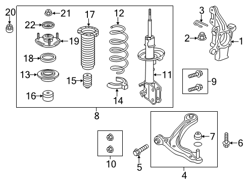 2013 Honda Odyssey Front Suspension Components, Lower Control Arm, Stabilizer Bar Lower Arm Complete, Left Front Diagram for 51360-TK8-A01
