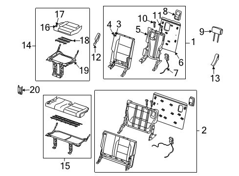 2012 Nissan Armada Third Row Seats Back Assembly - 3RD Seat, RH Diagram for 89600-ZQ00A