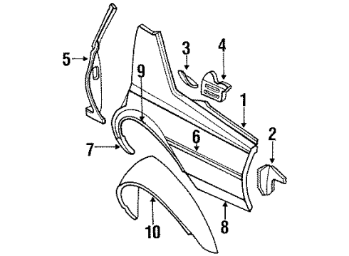 1984 Buick LeSabre Quarter Panel, Inner Structure, Exterior Trim Molding Kit, Rear Quarter Lower Front Diagram for 9637433