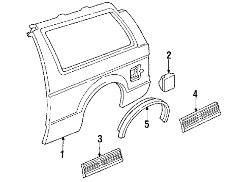 1992 Chevrolet S10 Blazer Quarter Panel & Components Molding Asm-Body Side Rear *Black W/Chro Diagram for 15659171