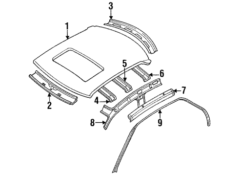 1991 Infiniti G20 Roof & Components Weatherstrip-Roof Drip, LH Diagram for 76843-62J00