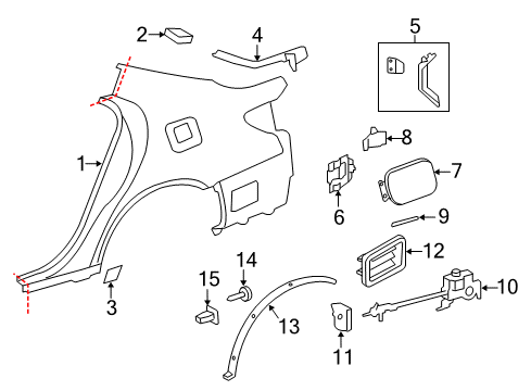 2013 Lexus LS600h Quarter Panel, Exterior Trim Lid Assy, Fuel Filler Opening Diagram for 77350-50050