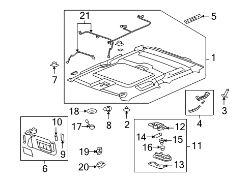 2009 Hummer H3T Interior Trim - Cab Sunvisor Diagram for 15296724