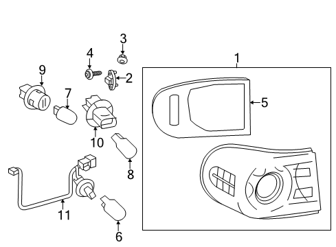 2014 Toyota FJ Cruiser Bulbs Tail Lamp Support Bracket Diagram for 61664-35010