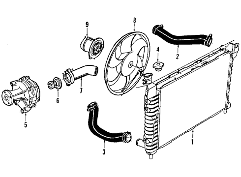 1988 Ford Taurus Cooling System, Radiator, Water Pump, Cooling Fan Lower Hose Diagram for E9DZ8286D