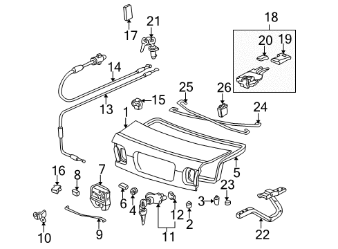 2000 Honda Civic Trunk Clip A, Opener Cable Diagram for 90691-SC5-003
