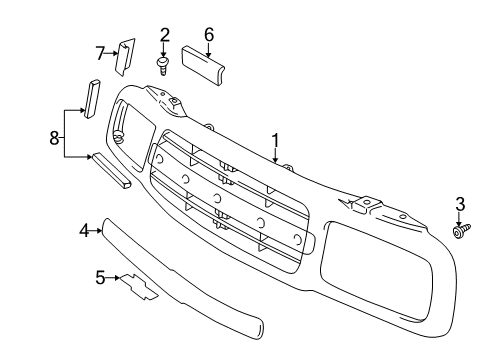 2000 Chevrolet Tracker Grille & Components Clip, Front Door Trim No.3 Diagram for 30008325