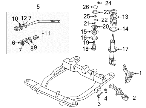 2003 Kia Sedona Front Suspension Components, Lower Control Arm, Stabilizer Bar Spring-Coil, Front Diagram for 0K52Y34011BDS